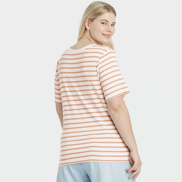 NWOT Women's Size Small Short Sleeve Ribbed T-Shirt A New Day Brown Striped - Picture 2 of 2